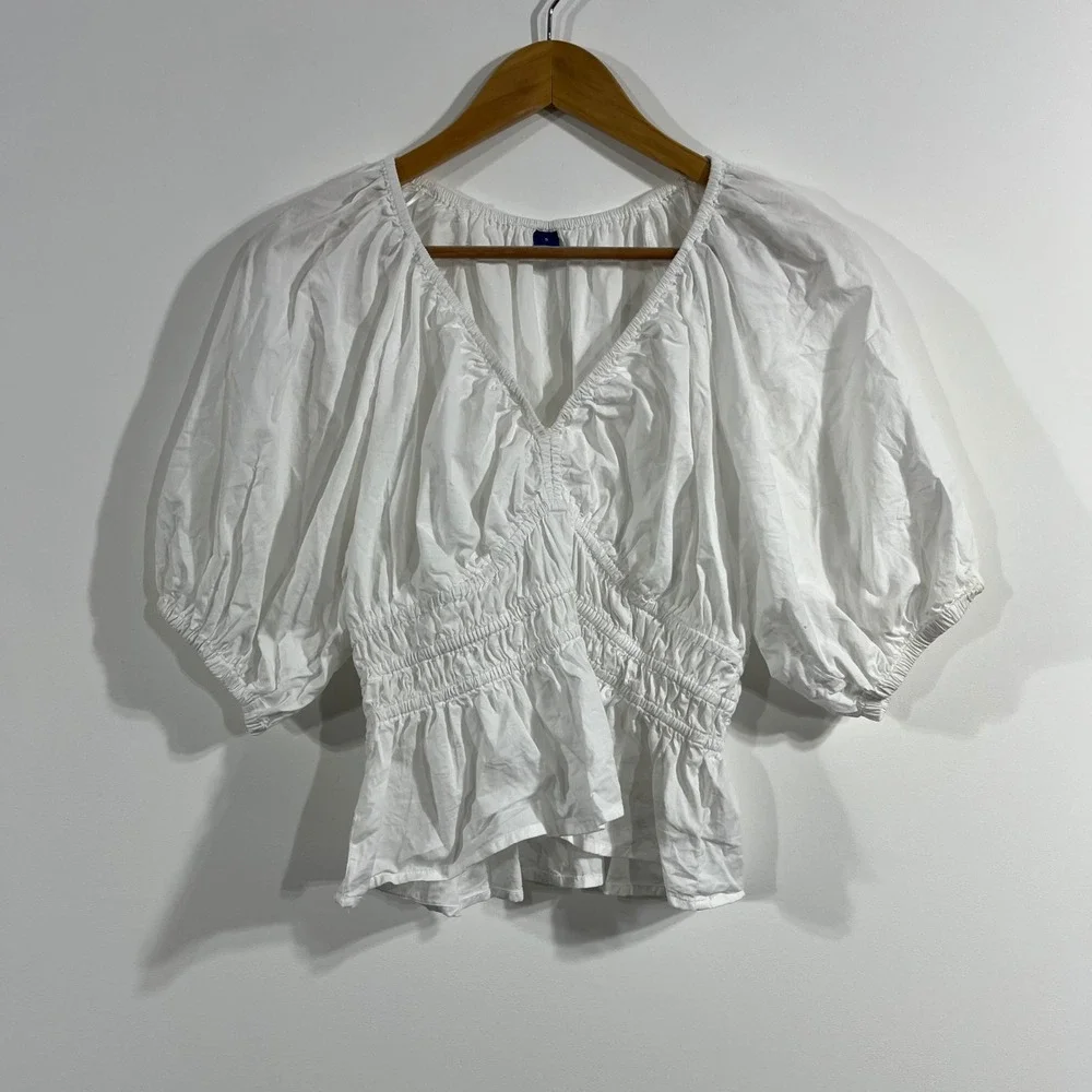 Old Navy Dainty Babydoll Coquette Ren Fair Cotton Smocked Peplum Top Women Small